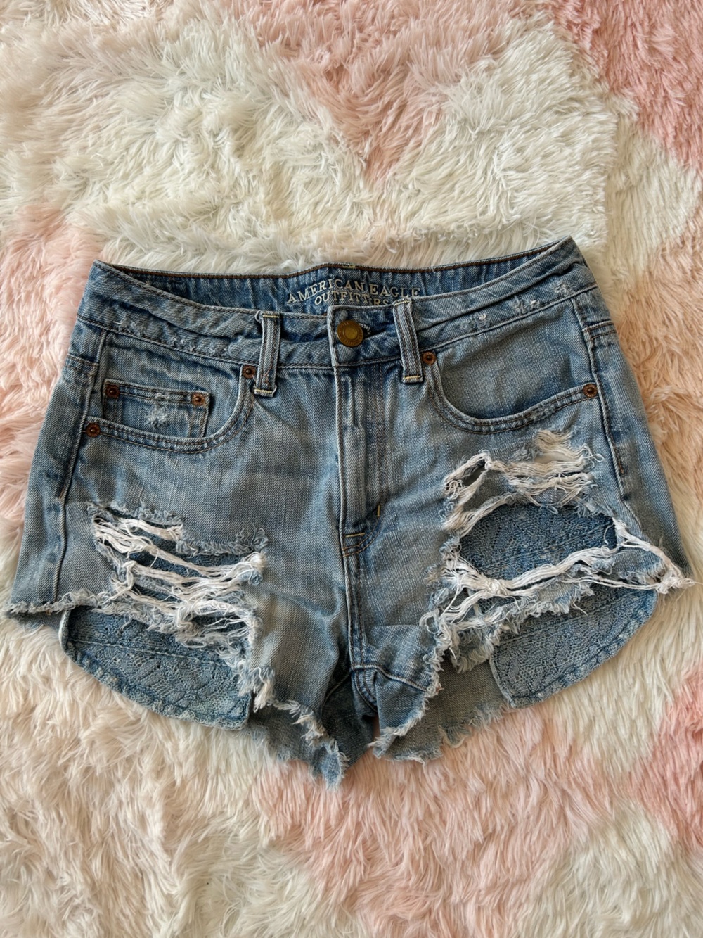 American Eagle Outfitters Light Blue Distressed Denim Shorts